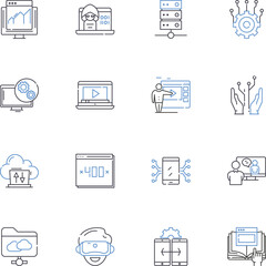 Cyber station line icons collection. Hack, Firewall, Encryption, Malware, Cybersecurity, Cybercrime, Nerk vector and linear illustration. Passwords,Phishing,Cyberattack outline signs set