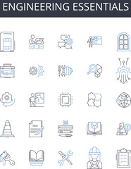 Engineering essentials line icons collection. Globalization, Internationalization, Trade, Logistics, Tariffs, Customs, Freight vector and linear illustration. Shipping,Exportation,Compliance outline