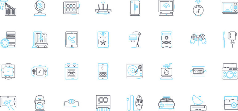 Wireless communication linear icons set. Bluetooth, Wi-Fi, Cellular, Signal, Radio, Nerk, Antenna line vector and concept signs. Modem,Receiver,Distance outline illustrations