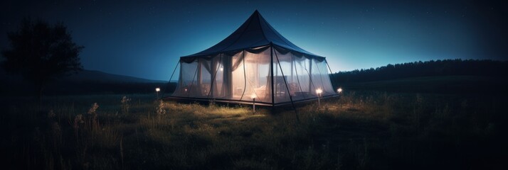 Fototapeta premium A tent that glows in the dark. Generative AI