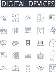 Digital devices line icons collection. Electronic gadgets, Advanced technology, Cyber appliances, Virtual devices, Modern equipment, Hi-tech tools, Futuristic units vector and linear illustration