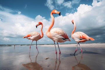 flamingos in the ocean, ai generative