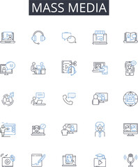 Fototapeta premium Mass media line icons collection. Adaptation, Deception, Influence, Creativity, Control, Psychological, Persuasion vector and linear illustration. Tactics,Machination,Brainwash outline signs set