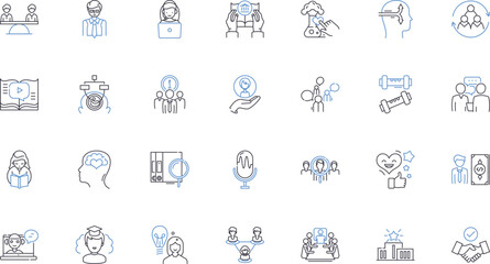 Fototapeta premium Joint research line icons collection. Collaboration, Partnership, Synergy, Discovery, Unity, Innovation, Consensus vector and linear illustration. Knowledge,Progress,Expansion outline signs set