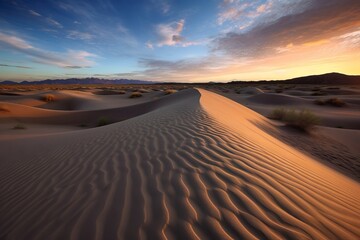 Fototapeta na wymiar Showcase the beauty of Death Valley's sand dunes at sunset