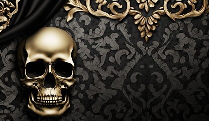 Obraz premium Skull Background in the Chic Adorned Socialite Style - Beautiful Skull Backdrop with empty copy space for text - Wallpaper with a stylish Chic Skull - Created with Generative AI technology
