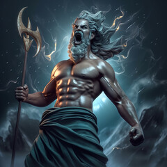 Poseidon is the lord of the seas, ai art - obrazy, fototapety, plakaty