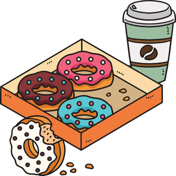 Donuts Coffee Cartoon Colored Clipart Illustration