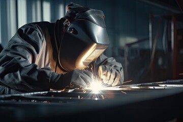 aluminium worker welding together a new product, created with generative ai - 594629811
