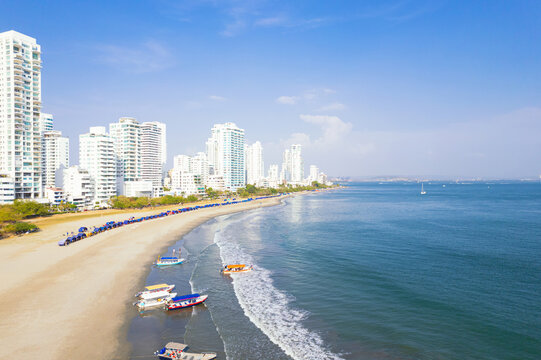 Aerial image of Bocagrande beach, Cartagena, Colombia.