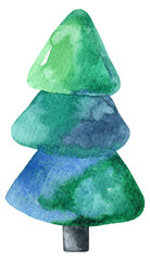 Hand Drawn Abstract Watercolor Christmas Tree 