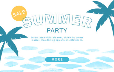 Summer template ocean background with leaves.