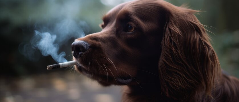 Portrait of a dog with a cigarette. Generative AI