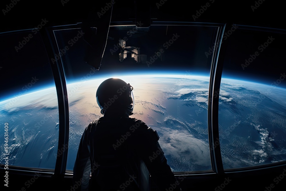Sticker astronaut gazing at the breathtaking view of the earth from space, created with generative ai