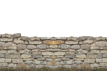 Ancient old stone brick wall, isolated on transparent background.