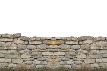 Ancient old stone brick wall, isolated on transparent background.