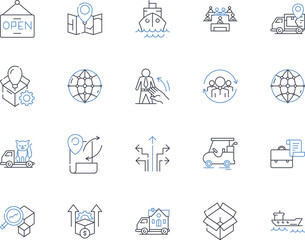 Logistics solutions line icons collection. Transportation, Warehousing, Freight, Distribution, Supply chain, Inventory, Shipping vector and linear illustration. Delivery,Tracking,Logistics outline