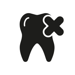 Tooth Remove Silhouette Icon. Delete Dental Pain. Cancel Molar Teeth with Cross Glyph Pictogram. Medical Oral Care. Dental Treatment Solid Sign. Dentistry Symbol. Isolated Vector Illustration