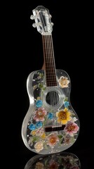 a beautiful guitar with flower decoration