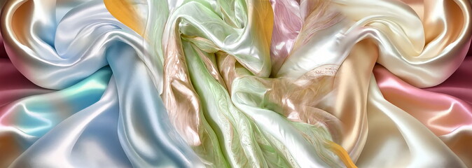 silk  atlas fabric pink blue green pastel  white gold marmor effect texture wallpaper template banner,generated ai