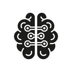 Creative Network Black Silhouette Icon. Human Brain with Circuit, Digital Technology Concept. Artificial Intelligence Glyph Symbol. Tech Science Solid Pictogram. Isolated Vector Illustration