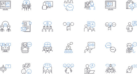 Conversation line icons collection. Dialogue, Interaction, Discourse, Communication, Chat, Banter, Debate vector and linear illustration. Exchange,Discussion,Talk outline signs set