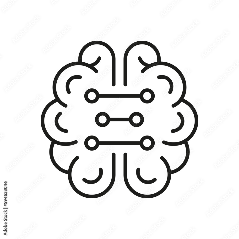 Aufkleber human brain with circuit, digital technology concept. artificial intelligence symbol on white backgr
