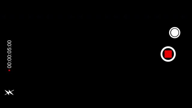Recording screen overlay with alpha channel. Smartphone camera screen during video shooting on a black background.