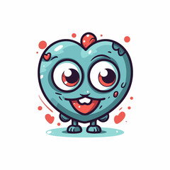 Cute cartoon heart character with eyes and hands. Vector illustration.