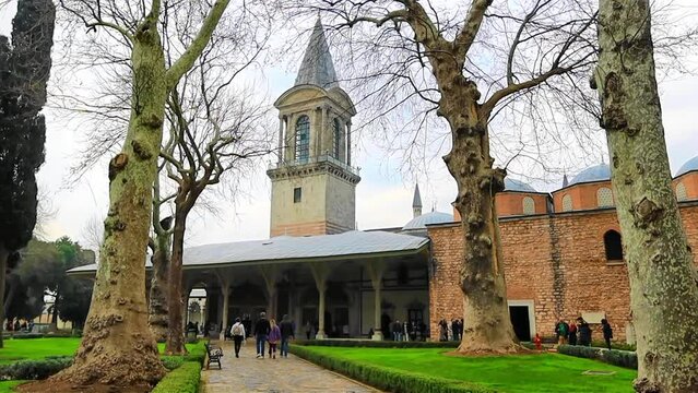 People visiting Harem palace in Topkapi Museum in Istanbul, Turkey