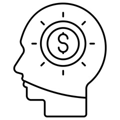 Dollar inside human brain showcasing investor icon 