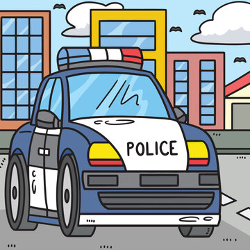 Police Car Colored Cartoon Illustration