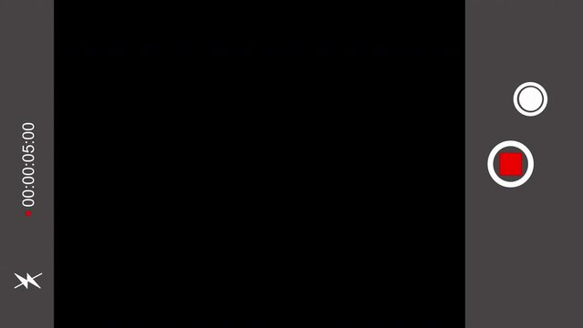 Recording screen overlay with alpha channel. Smartphone camera screen during video shooting on a black background.