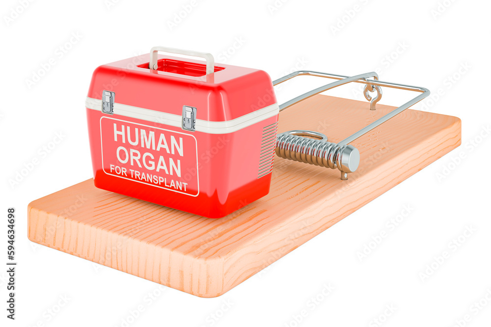 Aufkleber portable fridge for transporting donor organs inside mousetrap. 3d rendering