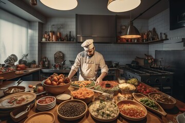 A Chef Preparing Food In A Kitchen With Lots Of Bowls And Bowls Restaurant Food Photography Cuisine Generative AI