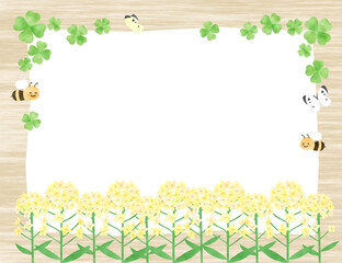 菜の花とミツバチの背景フレーム