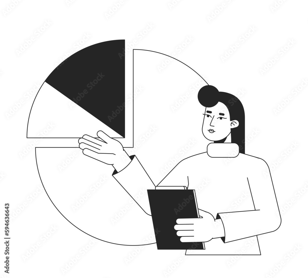 Aufkleber startup metrics assessment bw concept vector spot illustration. data analyst 2d cartoon flat line mo