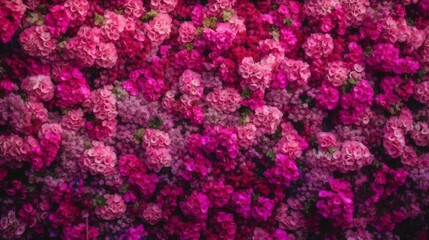 wall of bright pink flowers background. generative AI