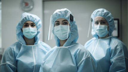 Doctor and nurses in special equipment