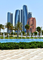 View of Eihad Towers in Abu Dhabi from Qasr Al Watan presidential Palace.