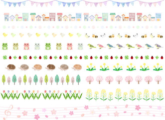 かわいい春のラインイラストセット