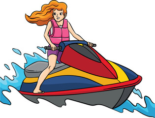 Jet Ski Cartoon Colored Clipart Illustration