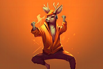 Deer Illustration Stylish Street Dancing Showing Some Moves Generative AI