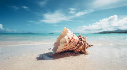 Obraz na płótnie Canvas Landscape with shells on tropical beach. Generative AI