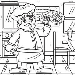 Labor Day Chef with Serving Plate Coloring Page 