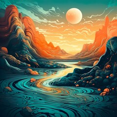 A dreamlike digital illustration showcasing a surreal landscape, where undulating waves of psychic energy ripple through the sky and terrain. - Generative AI