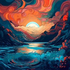 A dreamlike digital illustration showcasing a surreal landscape, where undulating waves of psychic energy ripple through the sky and terrain. - Generative AI