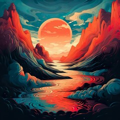 A dreamlike digital illustration showcasing a surreal landscape, where undulating waves of psychic energy ripple through the sky and terrain. - Generative AI