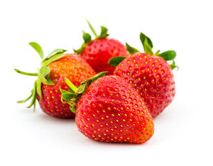 Close-up view of  fresh strawberries isolated on white background