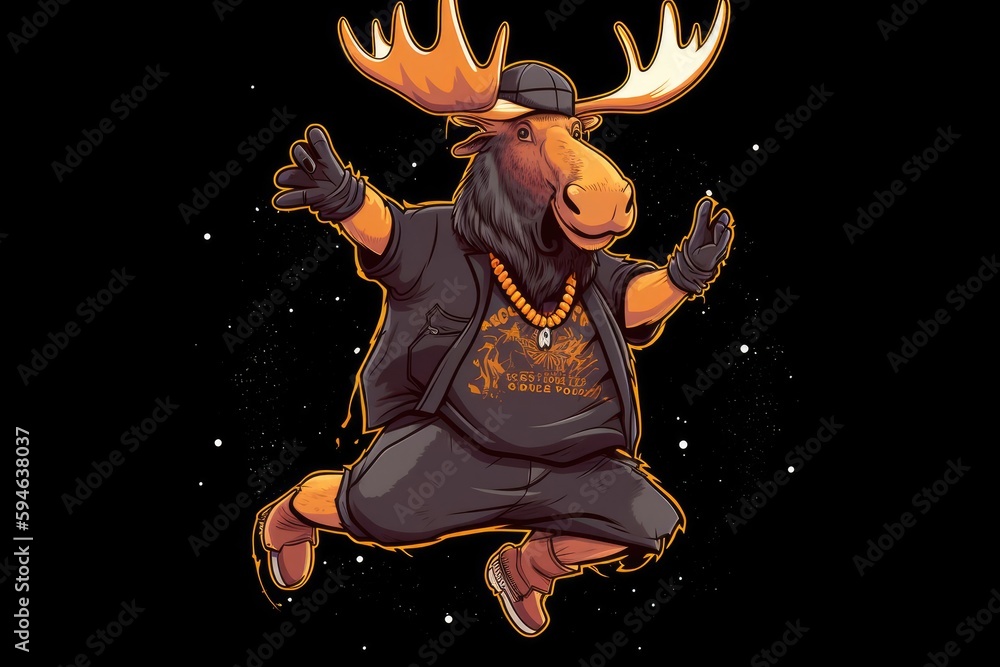 Sticker Moose Design Funky Dancer Having Fun Generative AI